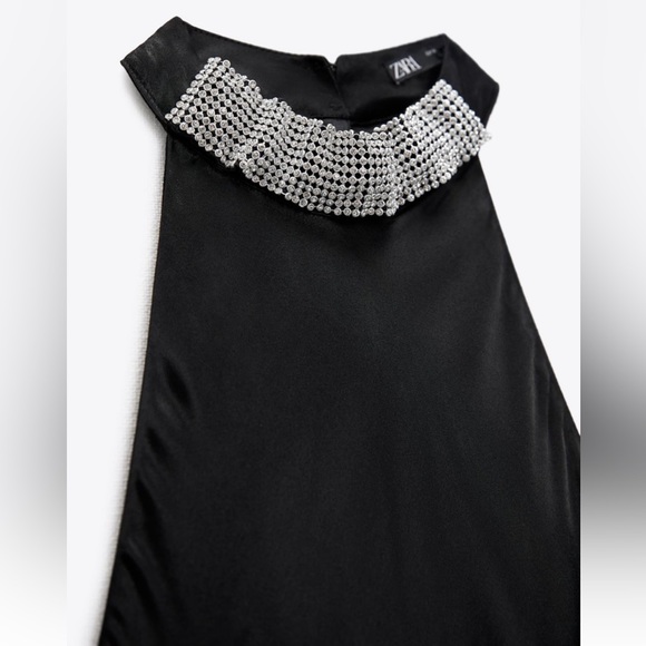 ZARA BLOGGERS FAV SLIP DRESS WITH BEADED COLLAR - Picture 8 of 10